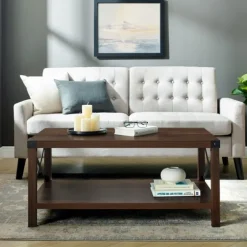 Walnut X-Frame Rustic Wood Coffee Table-Kirkland's Home Outlet
