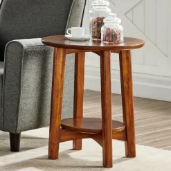 Warm Chestnut Wood Round Accent Table-Kirkland's Home Best Sale