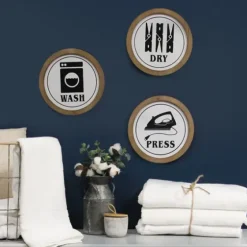 Wash Dry Press Round Framed Wall Plaques, Set Of 3-Kirkland's Home Shop