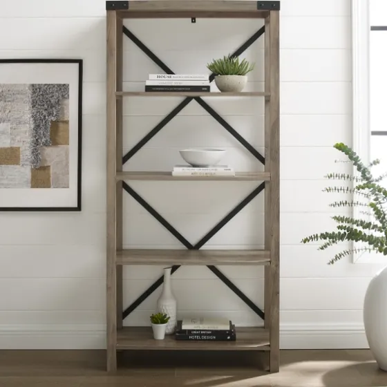 Wash Metal X Frame Back Bookshelf-Kirkland's Home Cheap