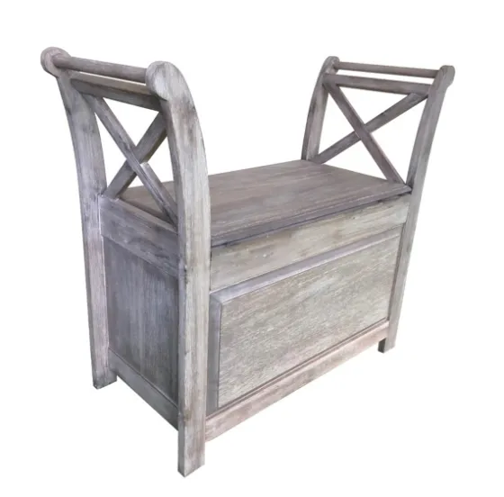 Washed Acacia Wood Storage Bench With Arms-Kirkland's Home Sale