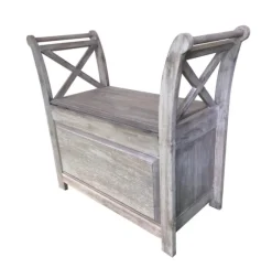 Washed Acacia Wood Storage Bench With Arms-Kirkland's Home Sale