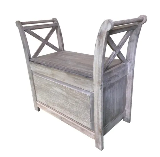 Washed Acacia Wood Storage Bench With Arms-Kirkland's Home Sale