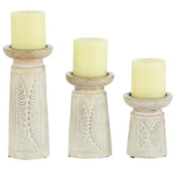 Washed Carved Wood Candle Holders, Set Of 3-Kirkland's Home Best