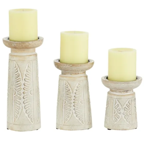 Washed Carved Wood Candle Holders, Set Of 3-Kirkland's Home Best