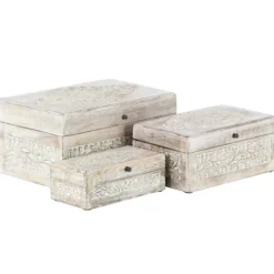 Washed Floral Carved Wood Boxes, Set Of 3-Kirkland's Home Shop