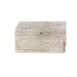 Washed Floral Carved Wood Boxes, Set Of 3-Kirkland's Home Shop