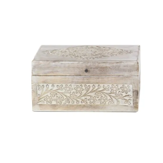 Washed Floral Carved Wood Boxes, Set Of 3-Kirkland's Home Shop