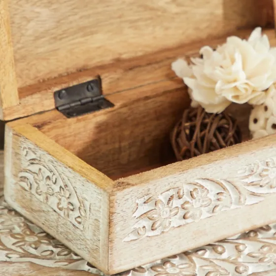 Washed Floral Carved Wood Boxes, Set Of 3-Kirkland's Home Shop