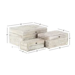 Washed Floral Carved Wood Boxes, Set Of 3-Kirkland's Home Shop