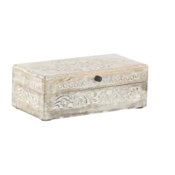 Washed Floral Carved Wood Boxes, Set Of 3-Kirkland's Home Shop
