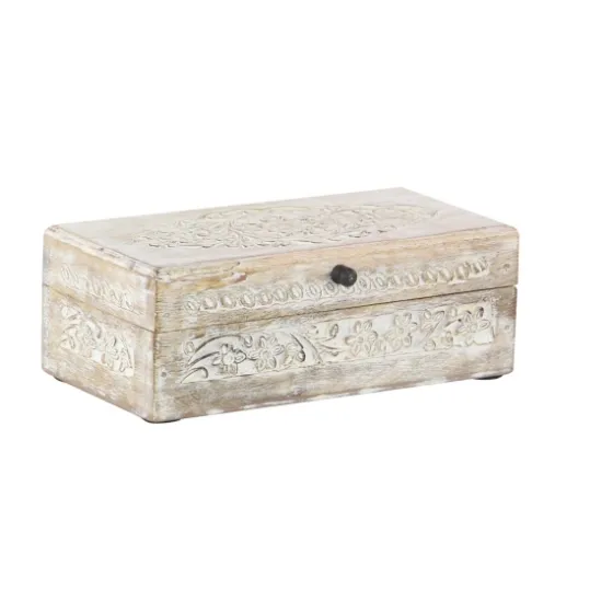Washed Floral Carved Wood Boxes, Set Of 3-Kirkland's Home Shop