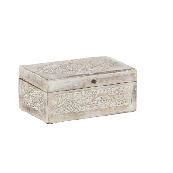 Washed Floral Carved Wood Boxes, Set Of 3-Kirkland's Home Shop