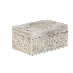 Washed Floral Carved Wood Boxes, Set Of 3-Kirkland's Home Shop