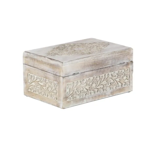 Washed Floral Carved Wood Boxes, Set Of 3-Kirkland's Home Shop