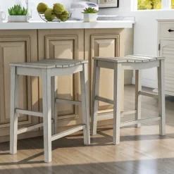 Washed Saddle Seat Counter Stools, Set Of 2-Kirkland's Home Discount