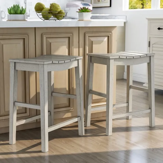 Washed Saddle Seat Counter Stools, Set Of 2-Kirkland's Home Discount