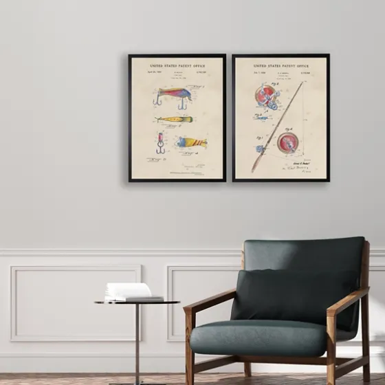 Watercolor Fish And Lure Patent Framed Art Print-Kirkland's Home New