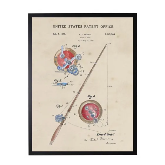 Watercolor Fishing Rod Patent Framed Art Print-Kirkland's Home Sale