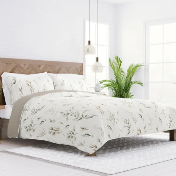 Watercolor Leaves Reversible 3-Pc. Queen Quilt Set-Kirkland's Home Store