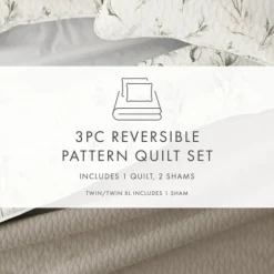 Watercolor Leaves Reversible 3-Pc. Queen Quilt Set-Kirkland's Home Store