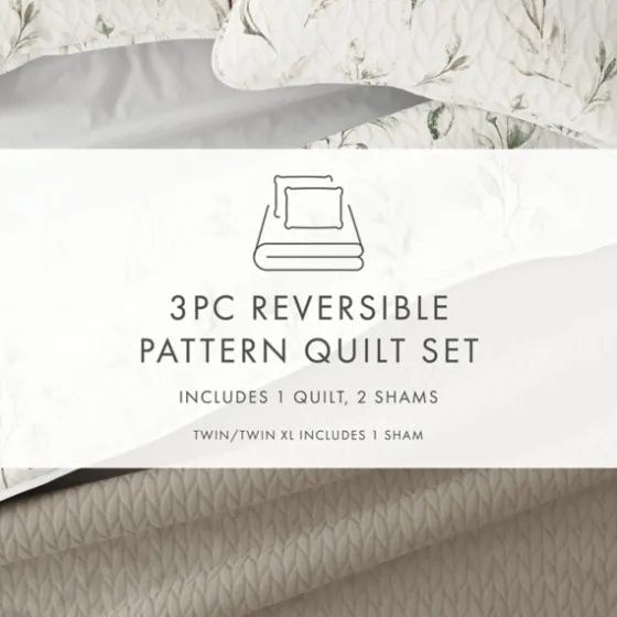 Watercolor Leaves Reversible 3-Pc. Queen Quilt Set-Kirkland's Home Store