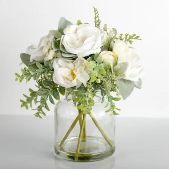 Watered White Peony Bouquet In Glass Vase-Kirkland's Home Store