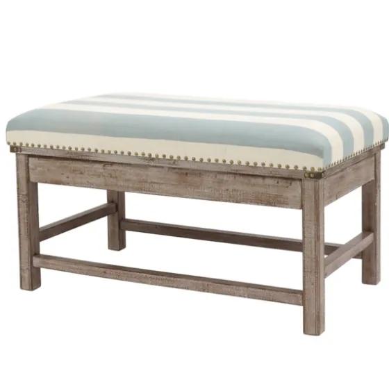 Weathered Blue And White Striped Bench-Kirkland's Home Best