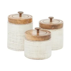 Weathered Ivory Jars With Wooden Lids, Set Of 3-Kirkland's Home Cheap