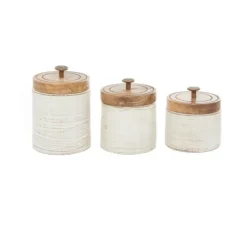 Weathered Ivory Jars With Wooden Lids, Set Of 3-Kirkland's Home Cheap