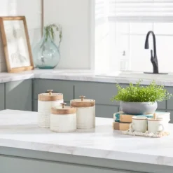 Weathered Ivory Jars With Wooden Lids, Set Of 3-Kirkland's Home Cheap