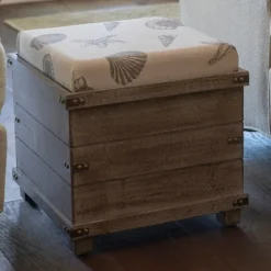Weathered Square Seashell Storage Ottoman-Kirkland's Home New