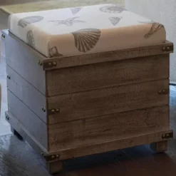 Weathered Wood Seashell Storage Ottoman-Kirkland's Home Hot