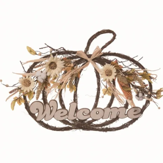 Welcome White Pumpkin Floral Wreath-Kirkland's Home Flash Sale