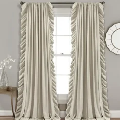 Wheat Reyna Ruffle Curtain Panel Set, 95 In.-Kirkland's Home Cheap