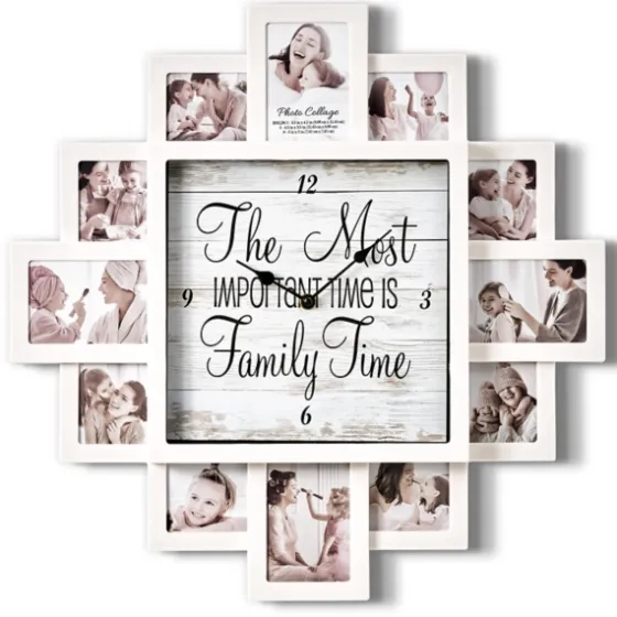 White 12 Photo Frame Collage Family Time Clock-Kirkland's Home Outlet