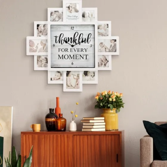 White 12 Photo Frame Collage Thankful Clock-Kirkland's Home Discount