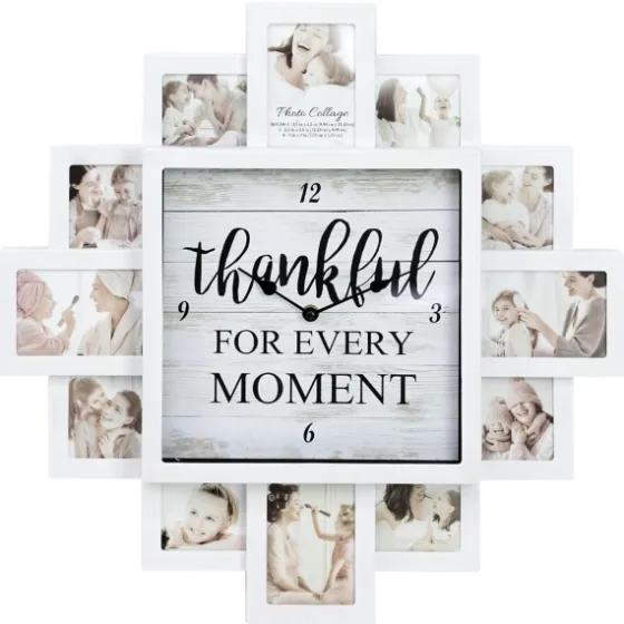 White 12 Photo Frame Collage Thankful Clock-Kirkland's Home Discount