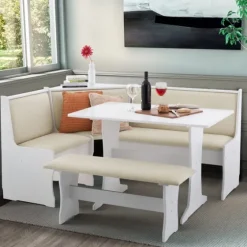 White And Beige Upholstered 3-Pc Dining Nook Set-Kirkland's Home Discount