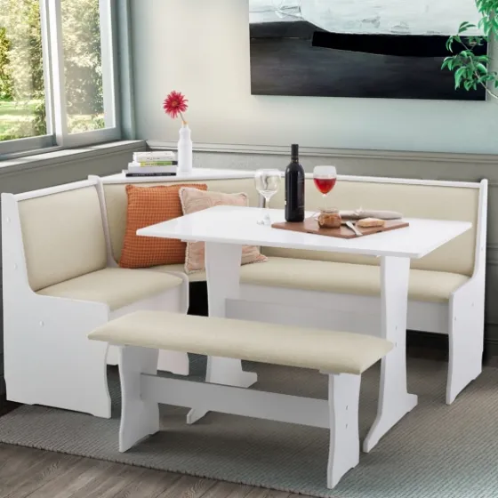 White And Beige Upholstered 3-Pc Dining Nook Set-Kirkland's Home Discount