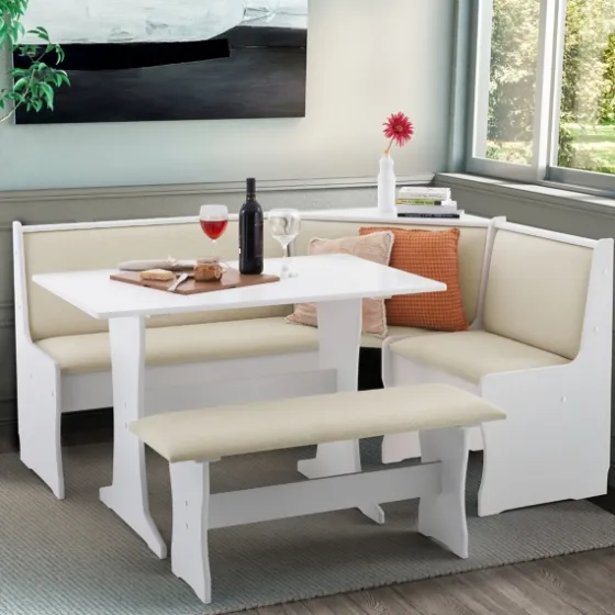 White And Beige Upholstered 3-Pc Dining Nook Set-Kirkland's Home Discount