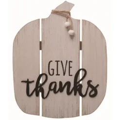 White And Black Give Thanks Slatted Wood Pumpkin-Kirkland's Home Flash Sale