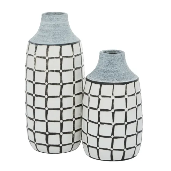 White And Black Line Ceramic Vases, Set Of 2-Kirkland's Home Outlet