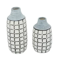White And Black Line Ceramic Vases, Set Of 2-Kirkland's Home Outlet