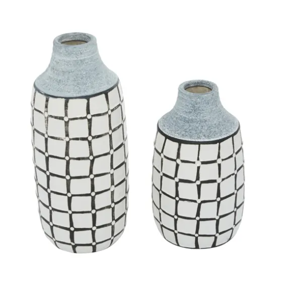 White And Black Line Ceramic Vases, Set Of 2-Kirkland's Home Outlet