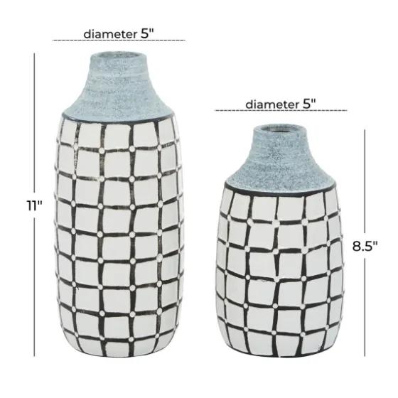 White And Black Line Ceramic Vases, Set Of 2-Kirkland's Home Outlet
