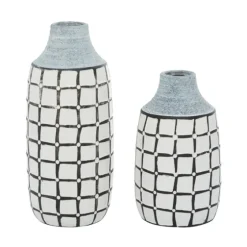 White And Black Line Ceramic Vases, Set Of 2-Kirkland's Home Outlet