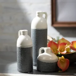 White And Black Two-Toned Ceramic Vases, Set Of 3-Kirkland's Home New