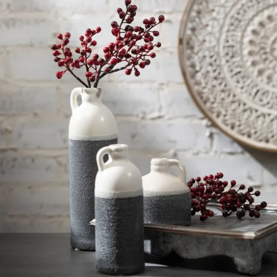 White And Black Two-Toned Ceramic Vases, Set Of 3-Kirkland's Home New