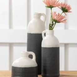 White And Black Two-Toned Ceramic Vases, Set Of 3-Kirkland's Home New